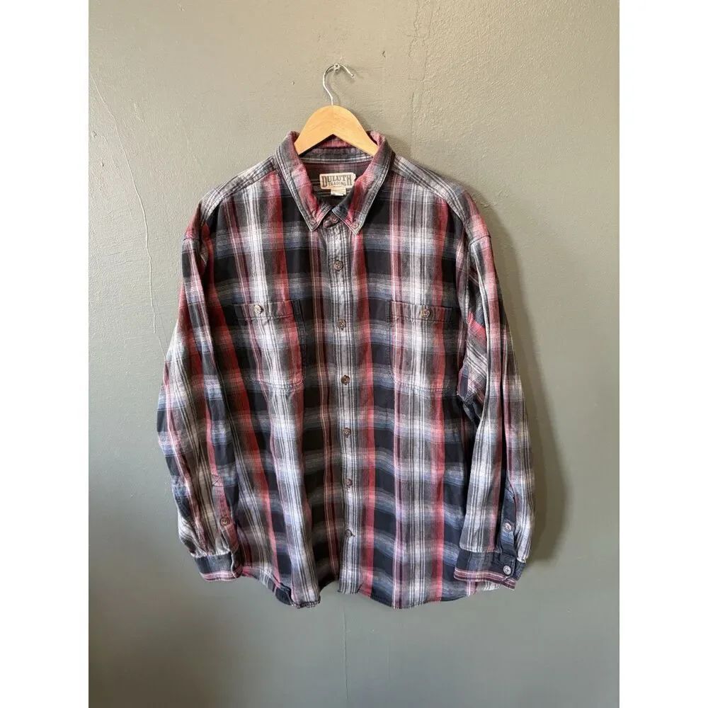 Duluth Mens Red Checkered Long Sleeve Button Up Shirt Size 3XL